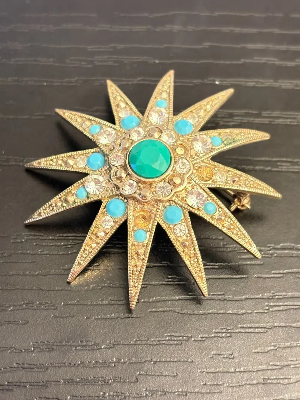 Monet Signed Vintage Gold Starburst Brooch AS-IS Repair